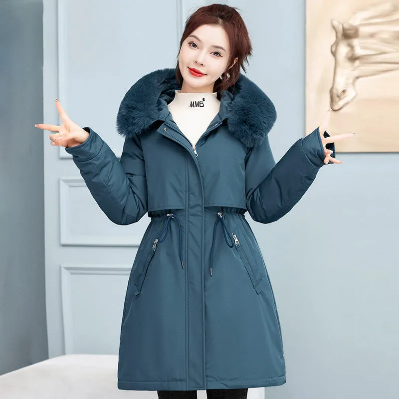Thickened Windproof Parka Featuring a Waist Drawstring