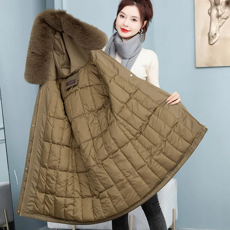 Thickened Windproof Parka Featuring a Waist Drawstring