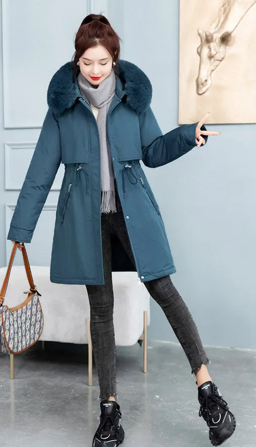 Thickened Windproof Parka Featuring a Waist Drawstring