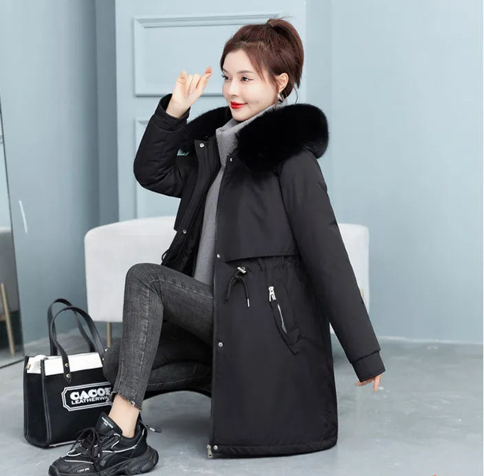 Thickened Windproof Parka Featuring a Waist Drawstring