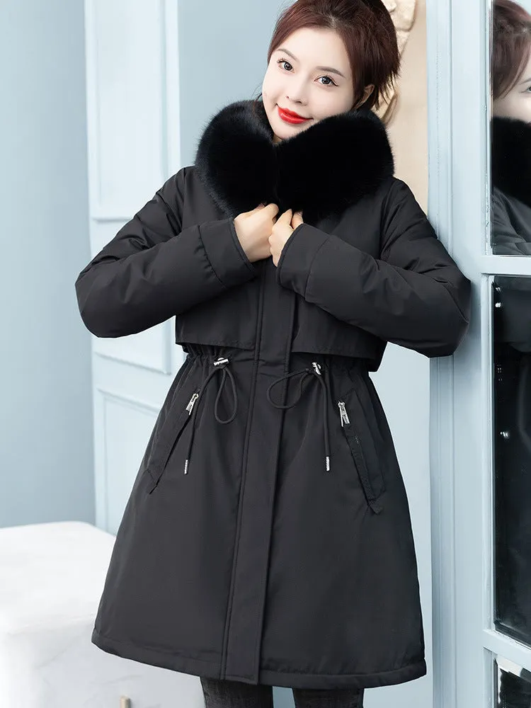 Thickened Windproof Parka Featuring a Waist Drawstring