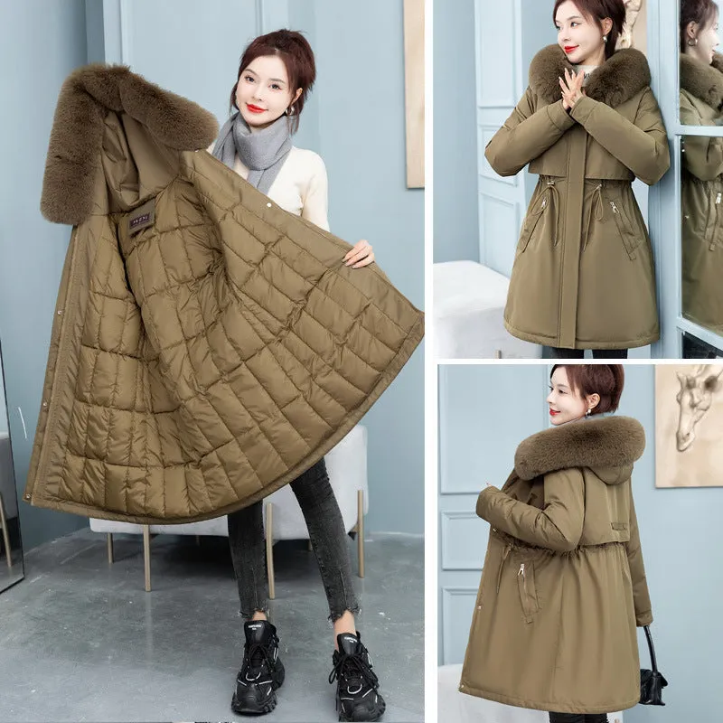 Thickened Windproof Parka Featuring a Waist Drawstring