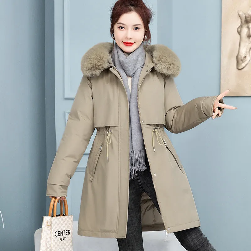 Thickened Windproof Parka Featuring a Waist Drawstring