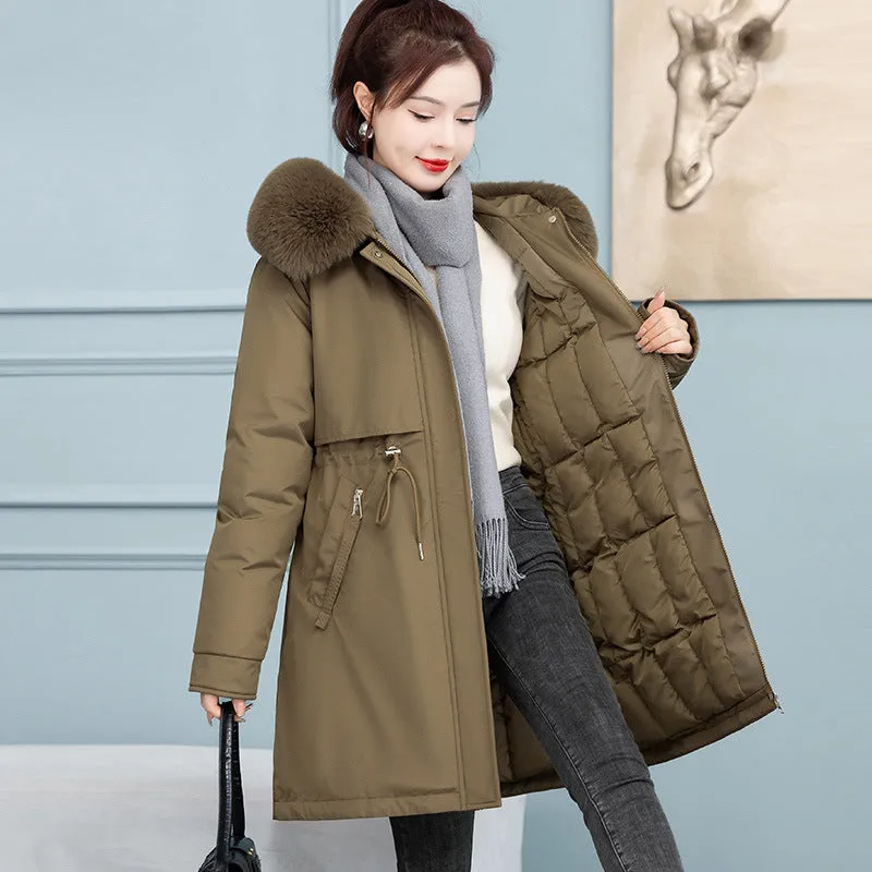 Thickened Windproof Parka Featuring a Waist Drawstring