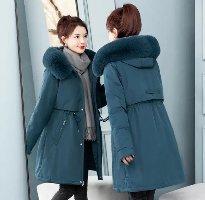 Thickened Windproof Parka Featuring a Waist Drawstring