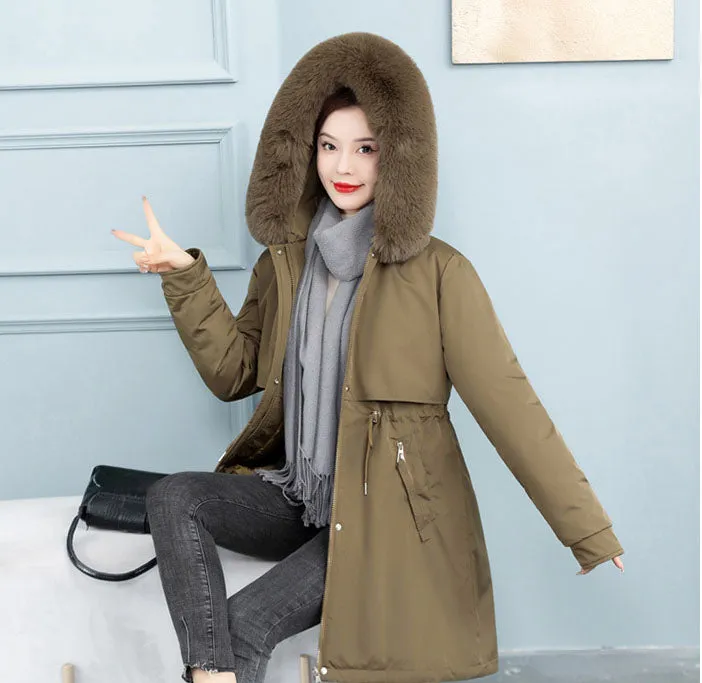 Thickened Windproof Parka Featuring a Waist Drawstring