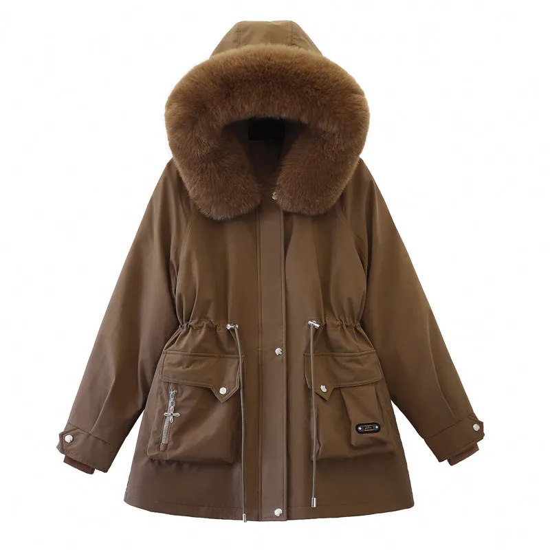 Thickened Windproof Parka Featuring Zip-up and Bellows Pocket