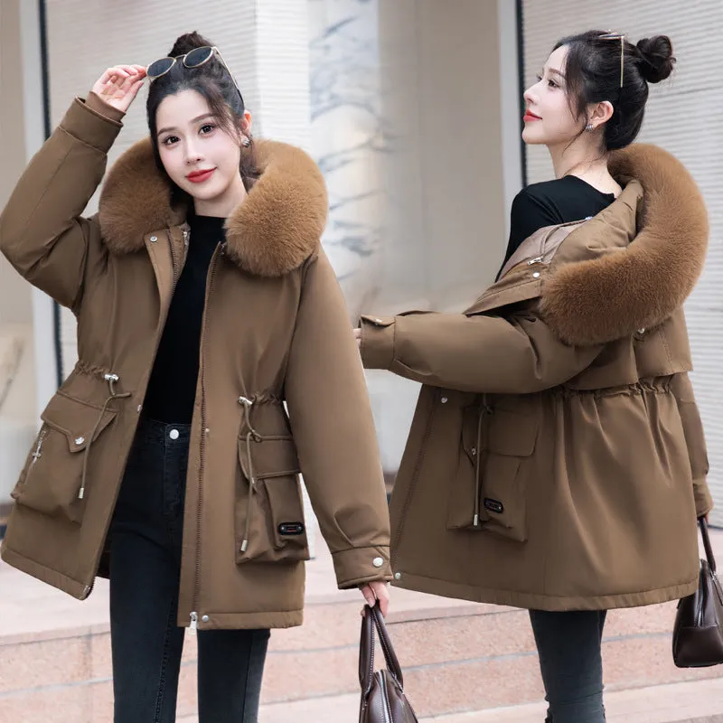 Thickened Windproof Parka Featuring Zip-up and Bellows Pocket