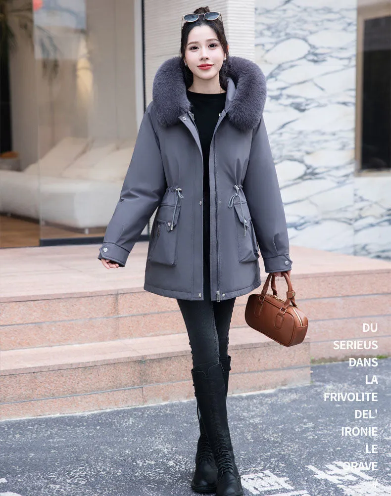Thickened Windproof Parka Featuring Zip-up and Bellows Pocket