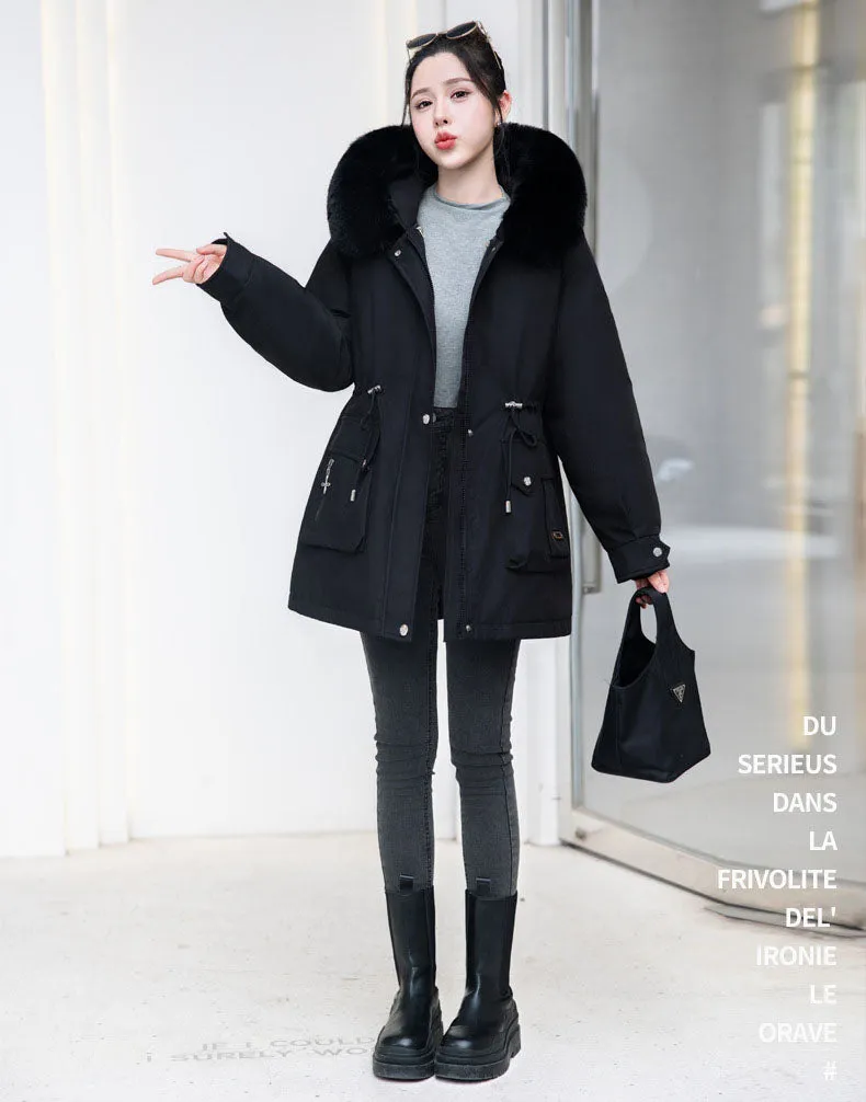 Thickened Windproof Parka Featuring Zip-up and Bellows Pocket
