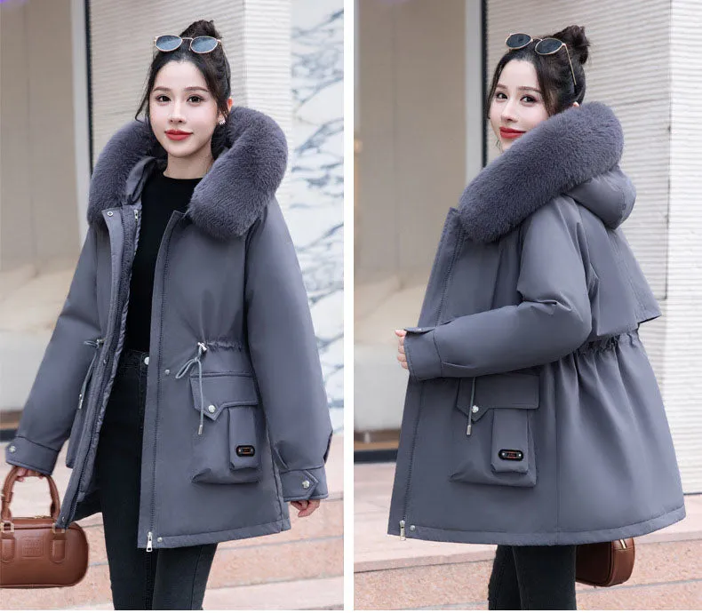 Thickened Windproof Parka Featuring Zip-up and Bellows Pocket