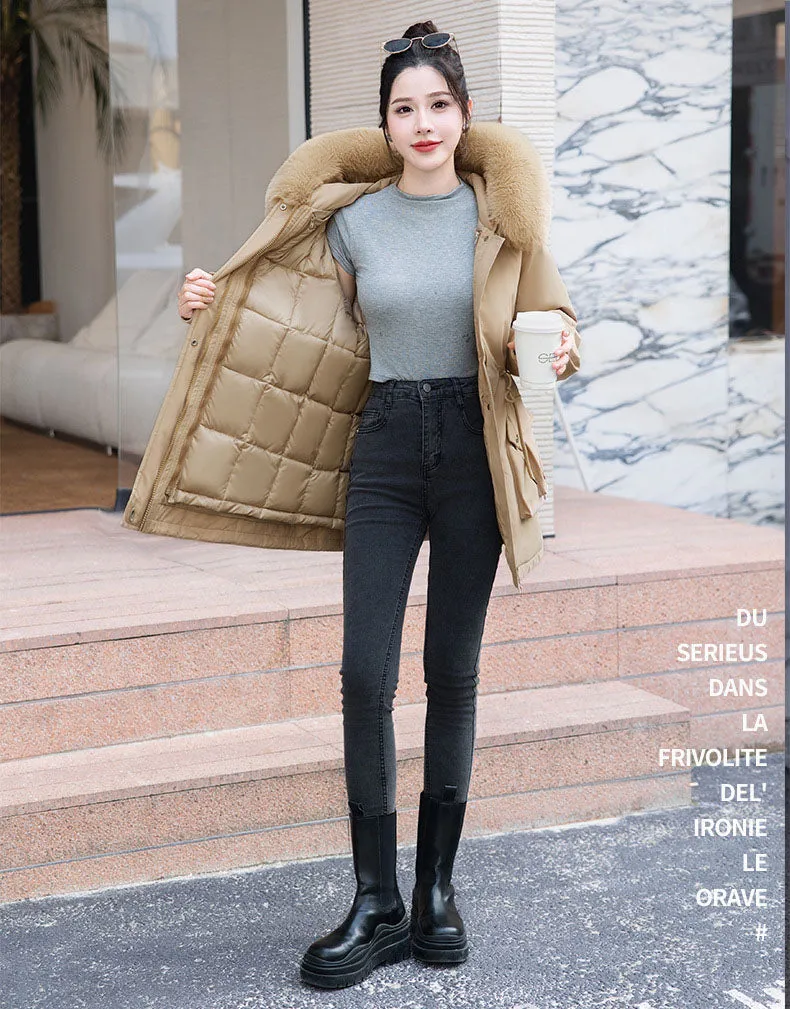 Thickened Windproof Parka Featuring Zip-up and Bellows Pocket