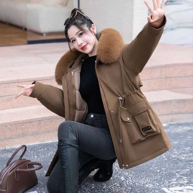 Thickened Windproof Parka Featuring Zip-up and Bellows Pocket