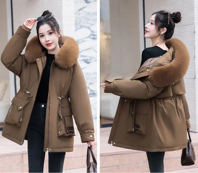 Thickened Windproof Parka Featuring Zip-up and Bellows Pocket