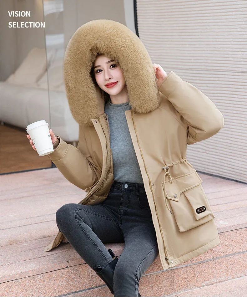 Thickened Windproof Parka Featuring Zip-up and Bellows Pocket