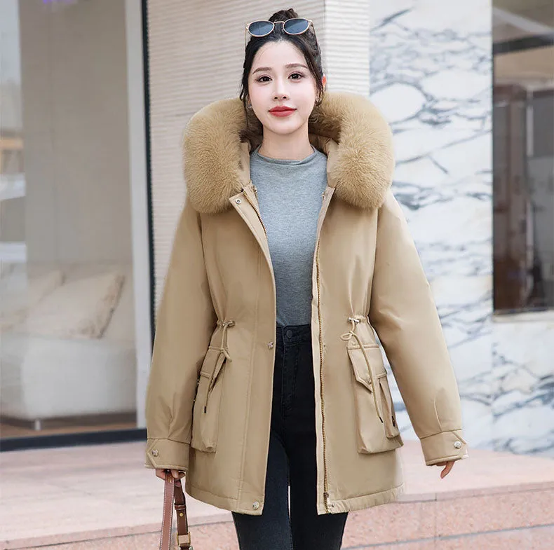 Thickened Windproof Parka Featuring Zip-up and Bellows Pocket