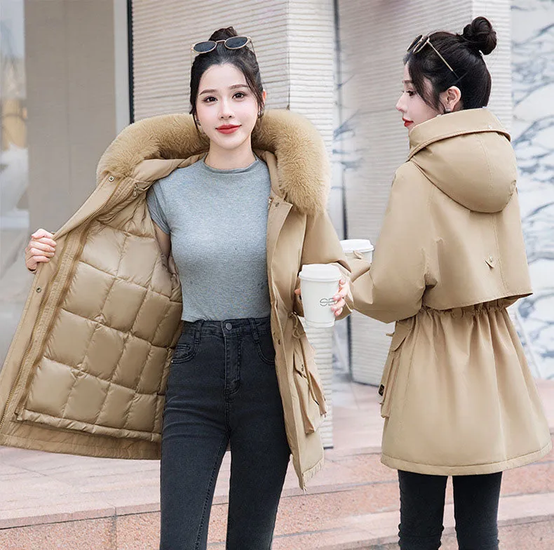 Thickened Windproof Parka Featuring Zip-up and Bellows Pocket