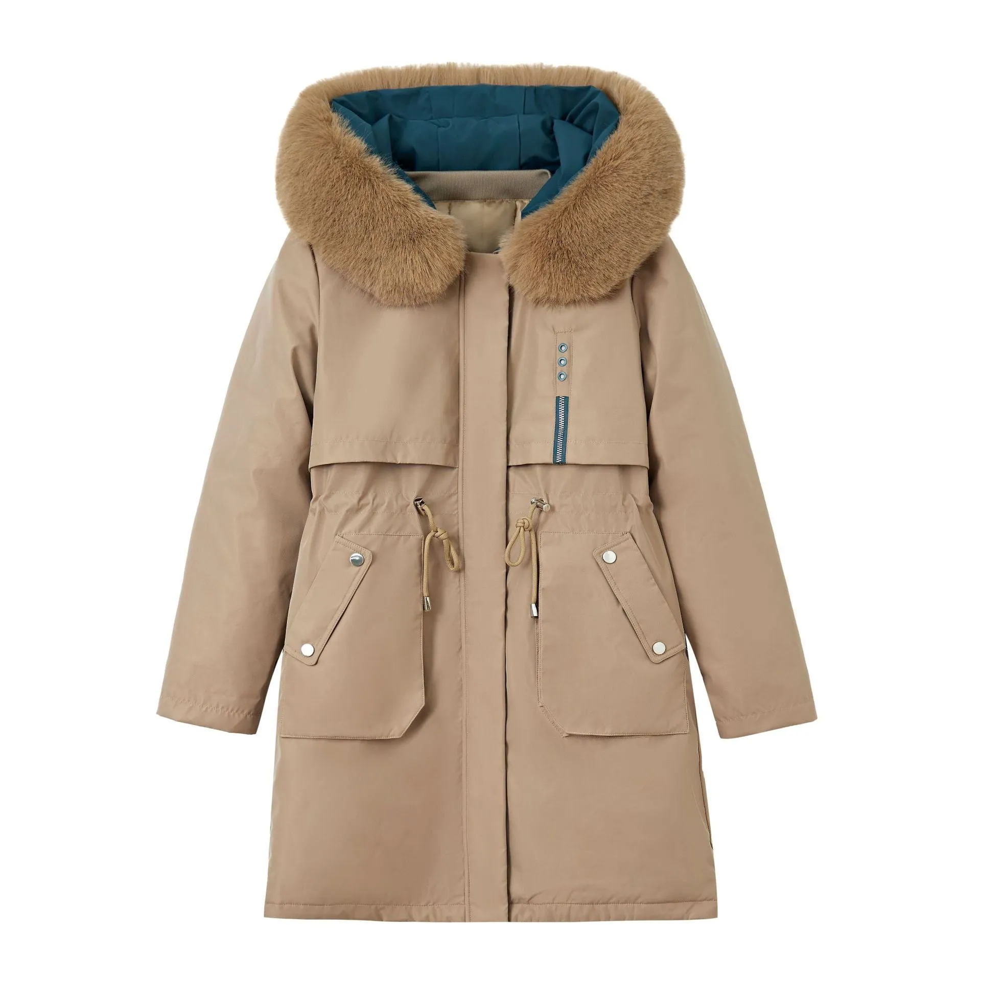 Thickened Windproof Parka with Detachable Faux Fur Collar for Women