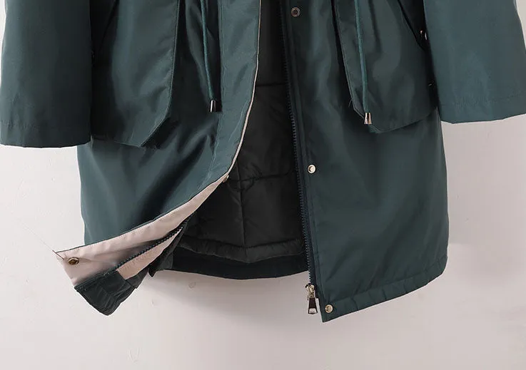 Thickened Windproof Parka with Detachable Faux Fur Collar for Women
