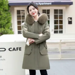 Thickened Windproof Parka with Detachable Faux Fur Collar for Women