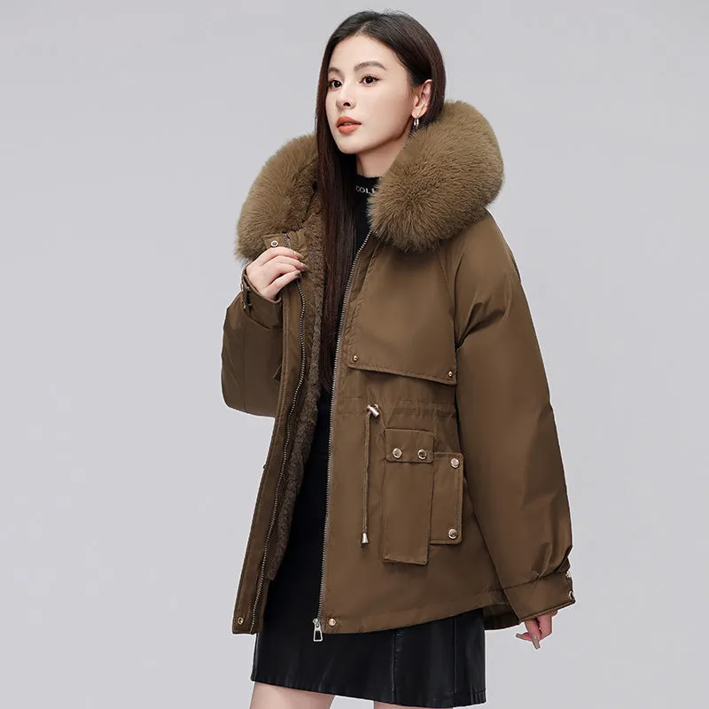 Thickened Zip-Up Women's Parka with Windproof Features