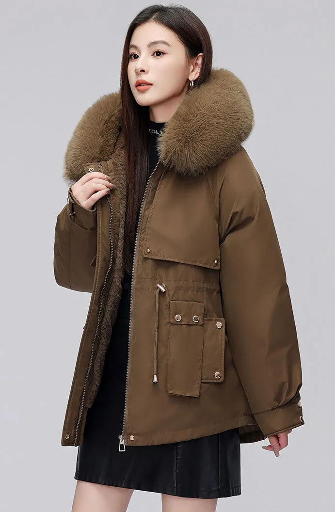 Thickened Zip-Up Women's Parka with Windproof Features