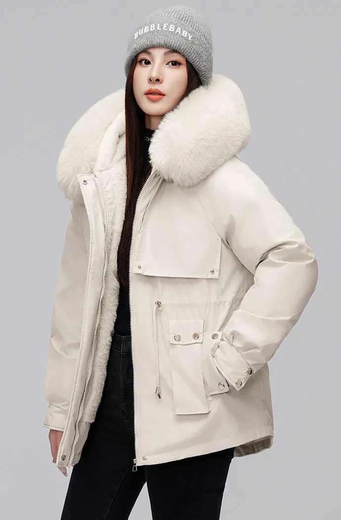 Thickened Zip-Up Women's Parka with Windproof Features