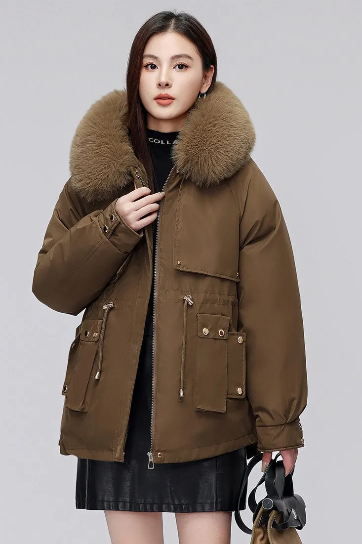 Thickened Zip-Up Women's Parka with Windproof Features