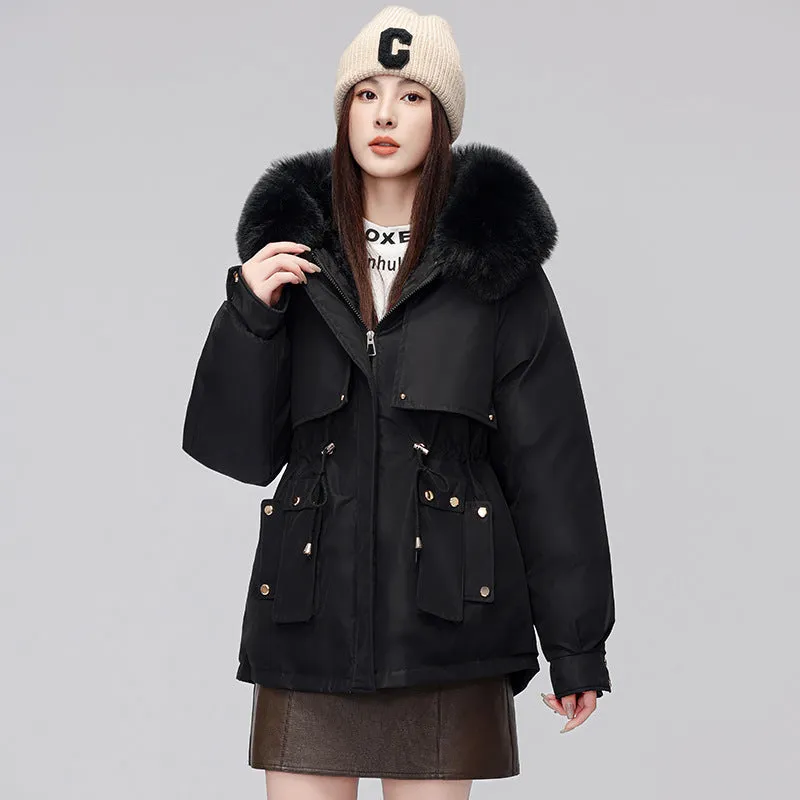 Thickened Zip-Up Women's Parka with Windproof Features