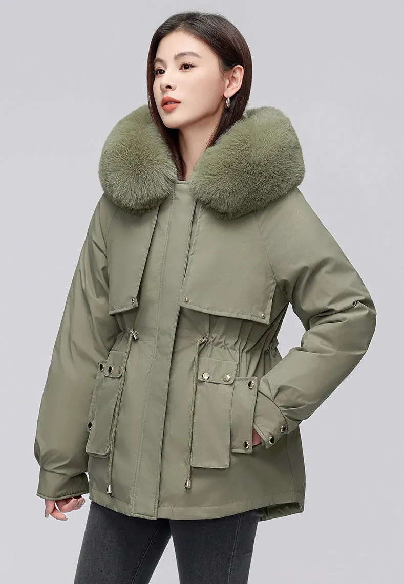 Thickened Zip-Up Women's Parka with Windproof Features