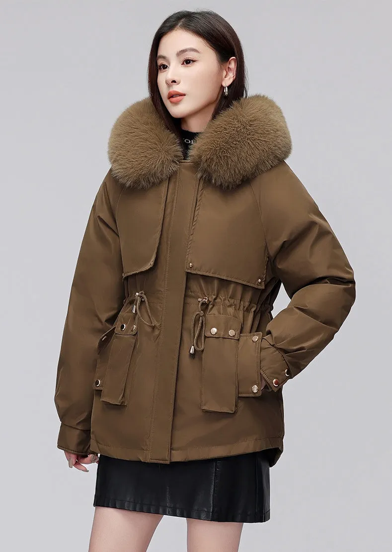 Thickened Zip-Up Women's Parka with Windproof Features