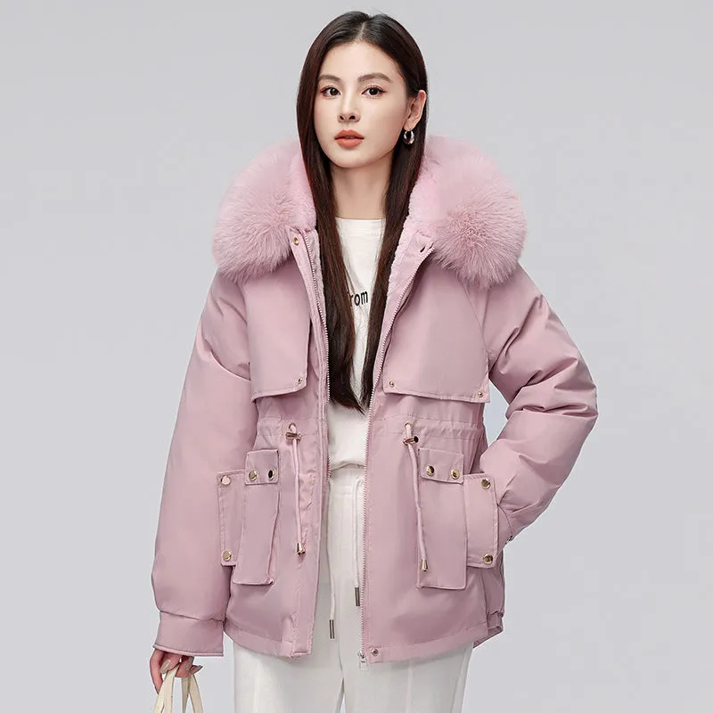 Thickened Zip-Up Women's Parka with Windproof Features