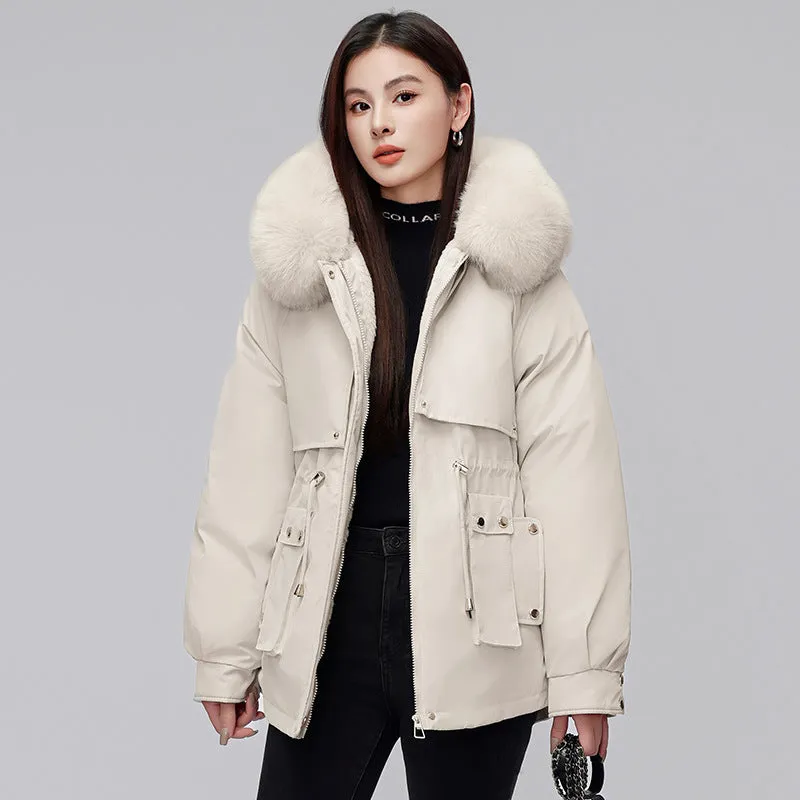 Thickened Zip-Up Women's Parka with Windproof Features