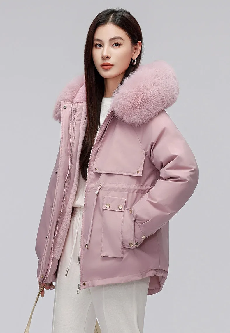 Thickened Zip-Up Women's Parka with Windproof Features
