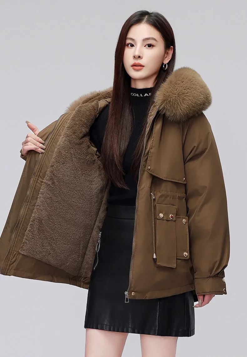Thickened Zip-Up Women's Parka with Windproof Features