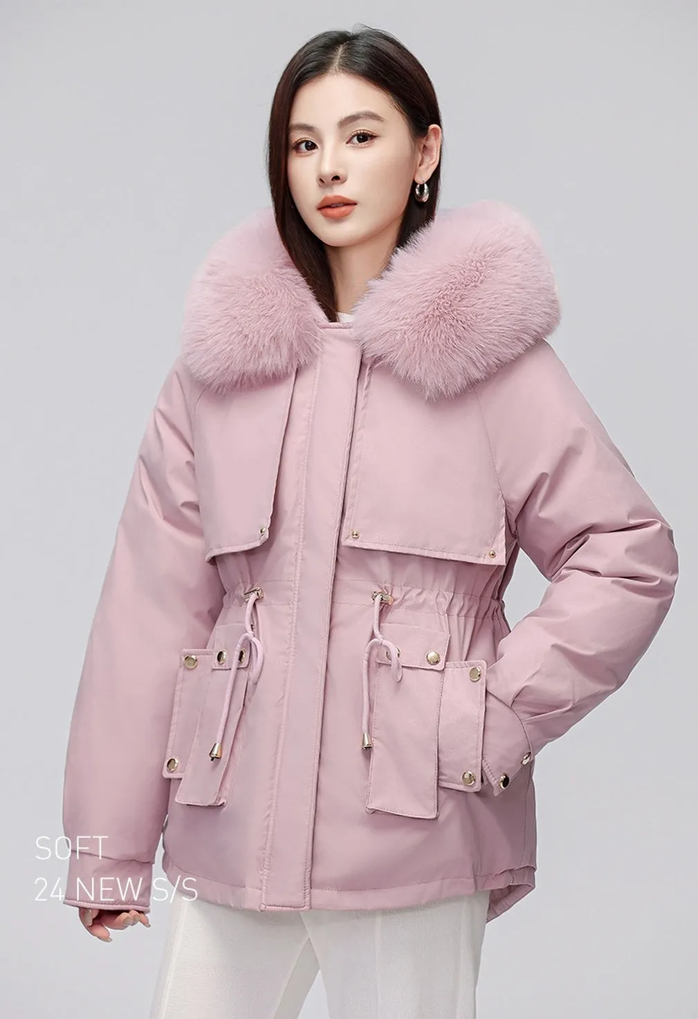 Thickened Zip-Up Women's Parka with Windproof Features