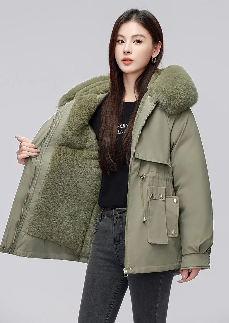 Thickened Zip-Up Women's Parka with Windproof Features