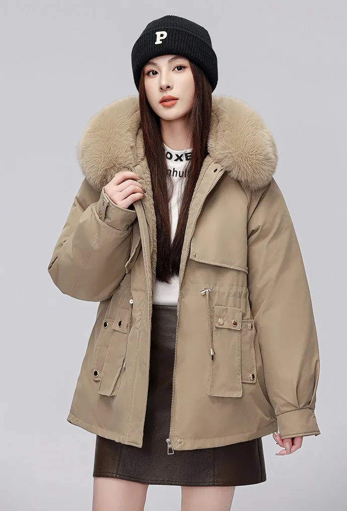 Thickened Zip-Up Women's Parka with Windproof Features