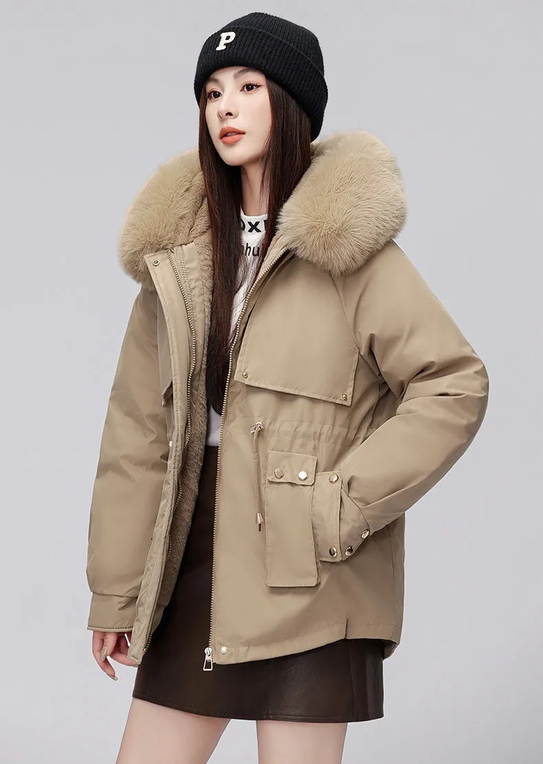Thickened Zip-Up Women's Parka with Windproof Features