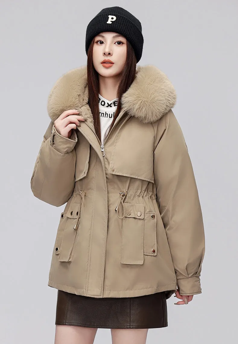 Thickened Zip-Up Women's Parka with Windproof Features