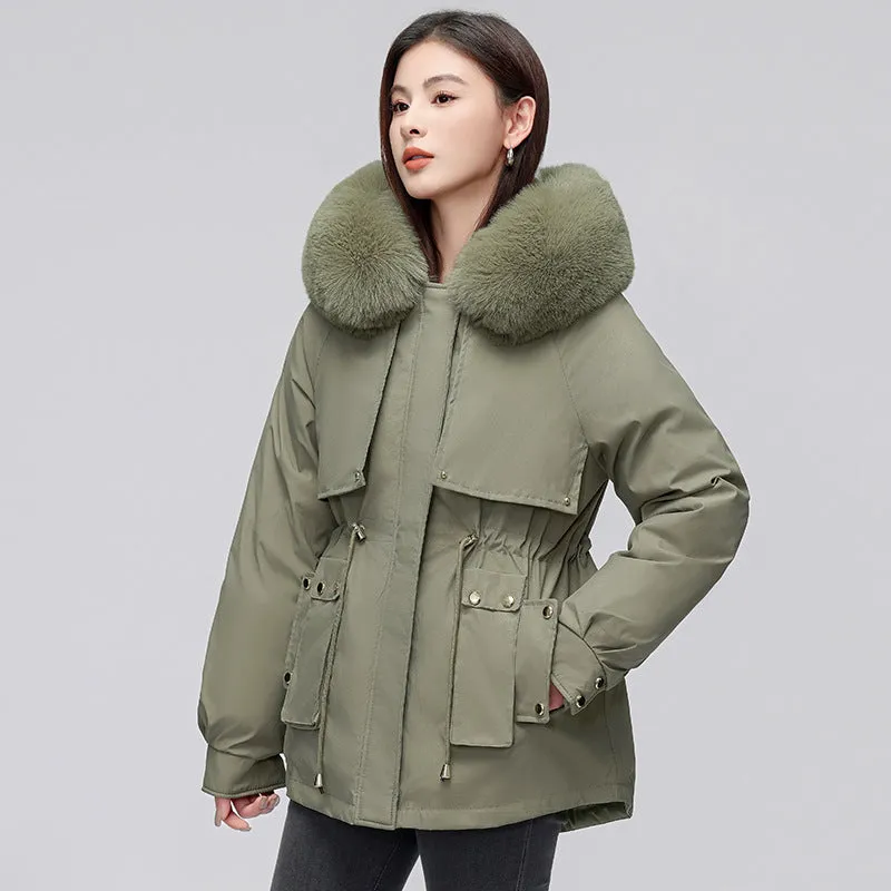 Thickened Zip-Up Women's Parka with Windproof Features