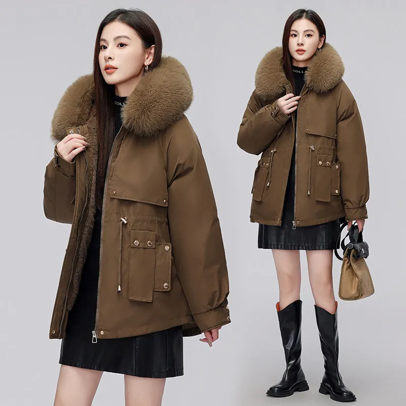 Thickened Zip-Up Women's Parka with Windproof Features