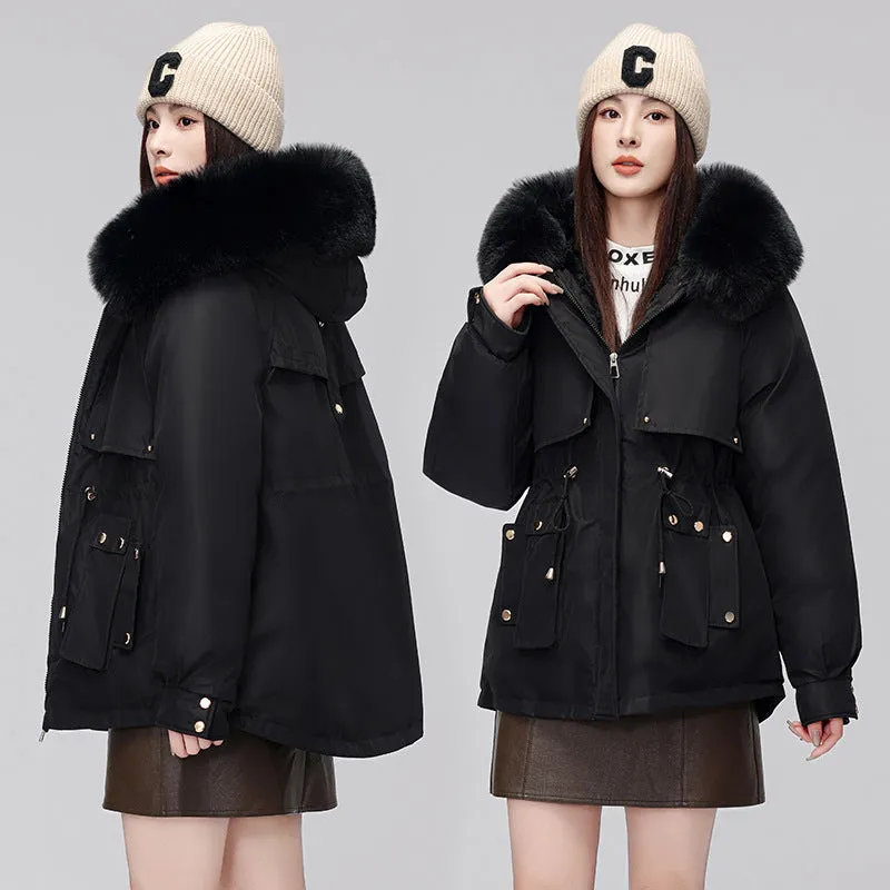 Thickened Zip-Up Women's Parka with Windproof Features