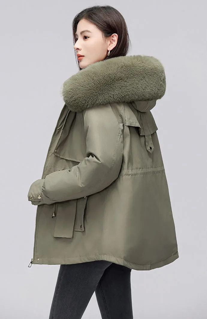 Thickened Zip-Up Women's Parka with Windproof Features