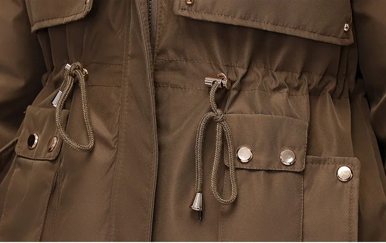 Thickened Zip-Up Women's Parka with Windproof Features