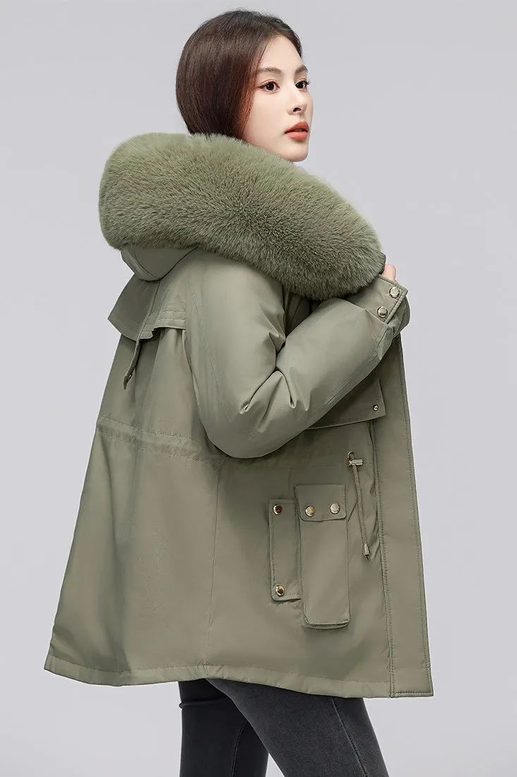 Thickened Zip-Up Women's Parka with Windproof Features