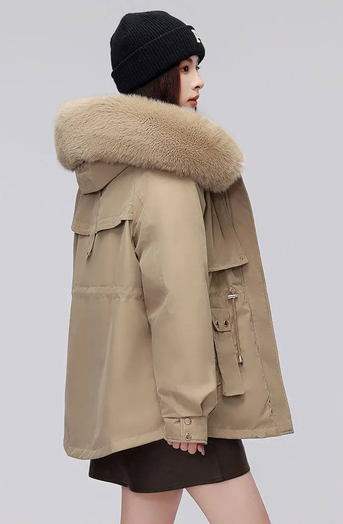 Thickened Zip-Up Women's Parka with Windproof Features
