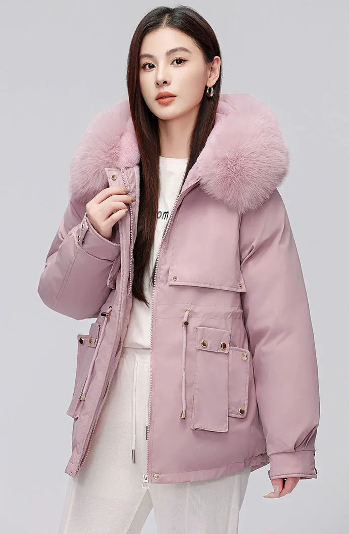Thickened Zip-Up Women's Parka with Windproof Features