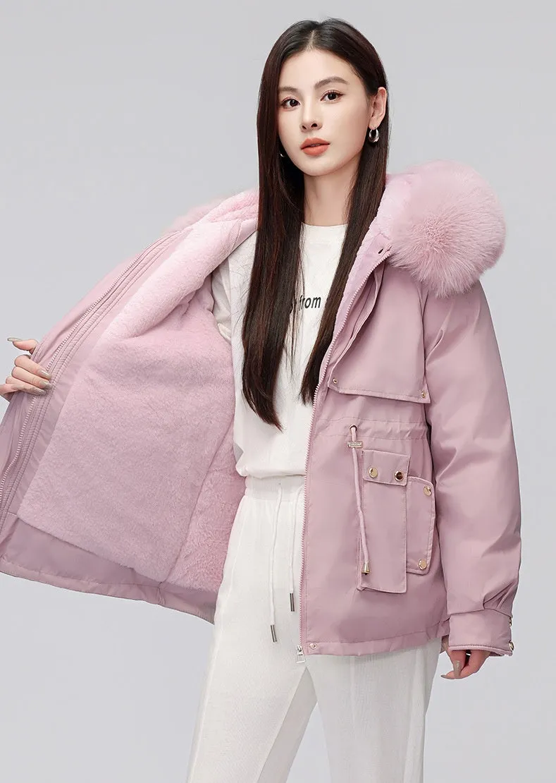 Thickened Zip-Up Women's Parka with Windproof Features