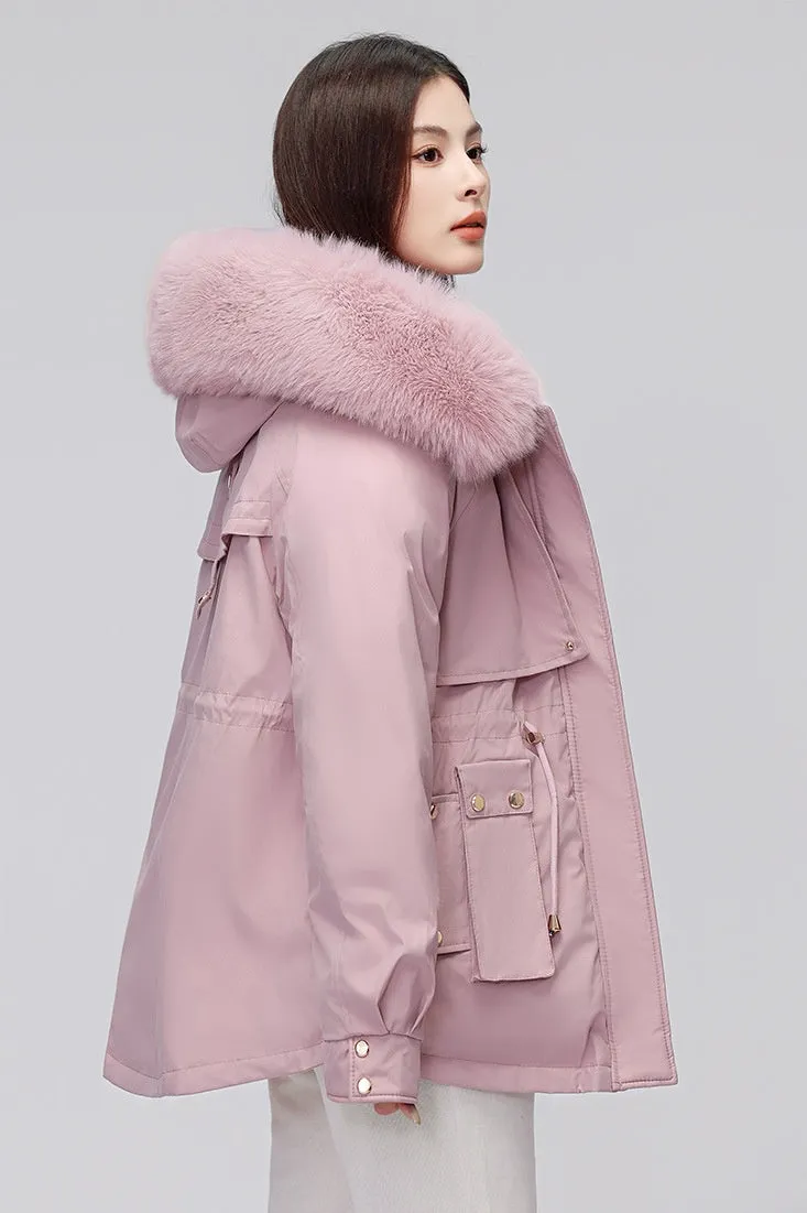 Thickened Zip-Up Women's Parka with Windproof Features